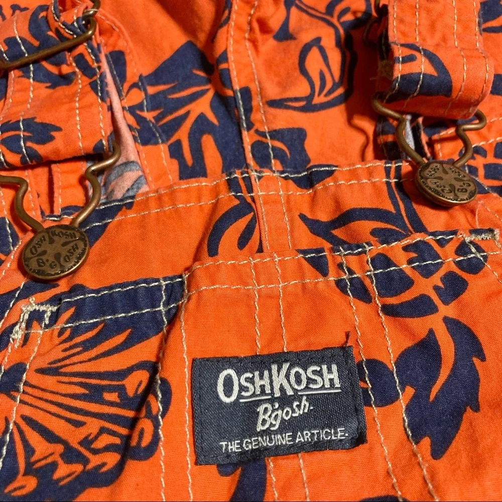 OSHKOSH Bgosh Hawaiian Overall Shorts Orange Navy Blue Floral Unisex 18 Months